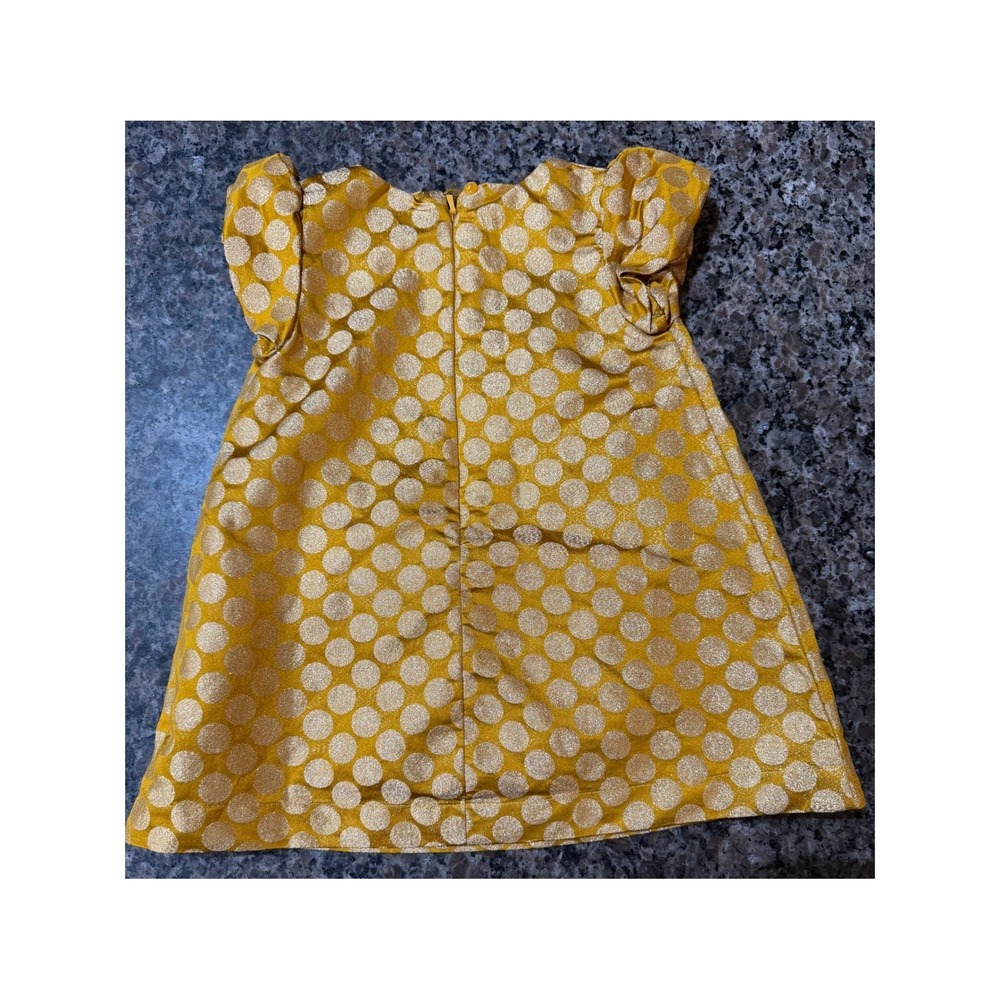 BabyGap Toddler Girl Gold Metallic Polka Dot Party Dress‎ Yellow 12-18 Months - Picture 2 of 5